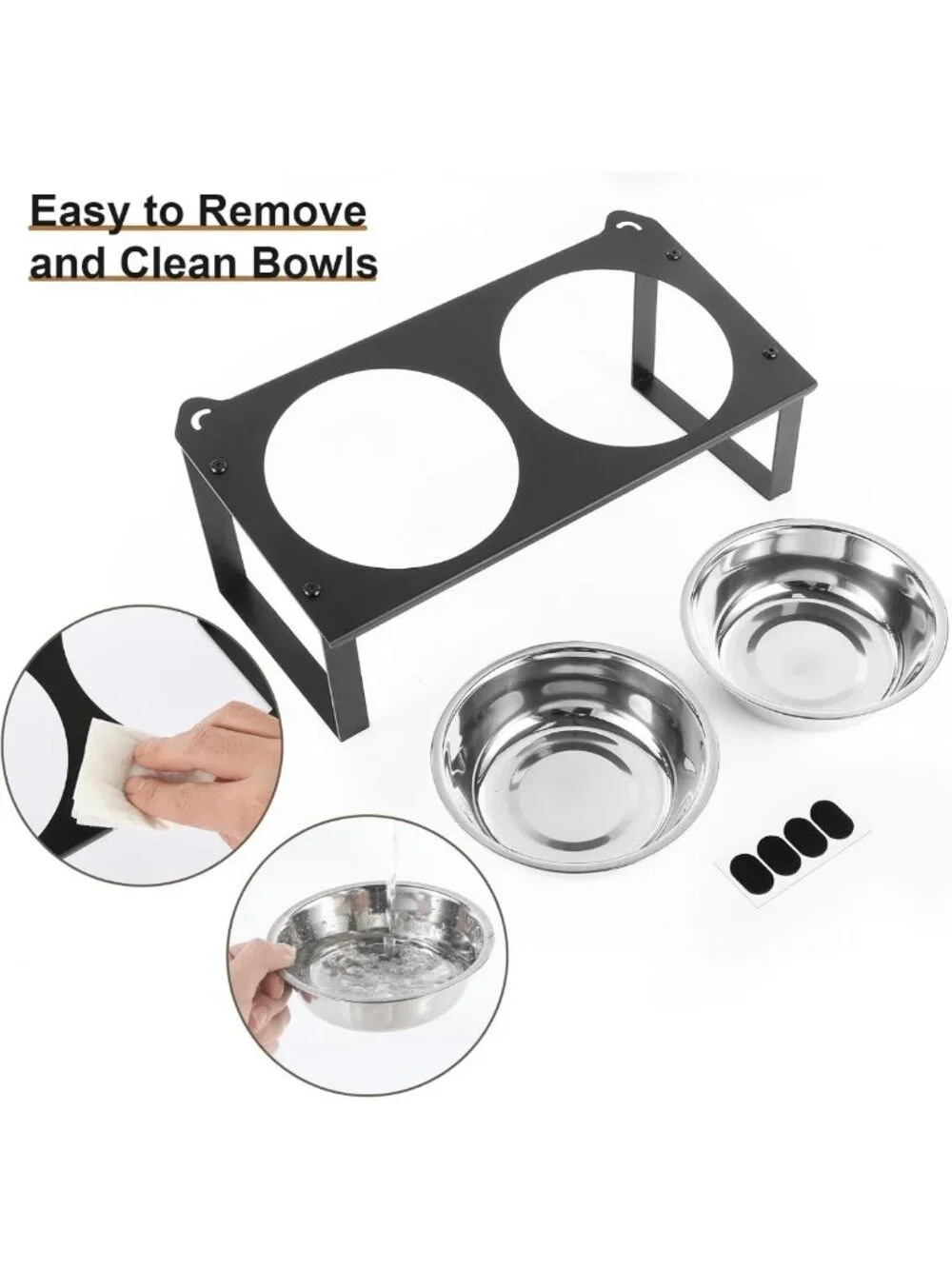 Elevated Cat Food & Water Bowls Set - 4 Stainless Steel Dishes with Cute Stand